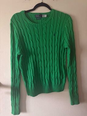 Ralph Lauren Green Cable-Knit Crewneck Sweater